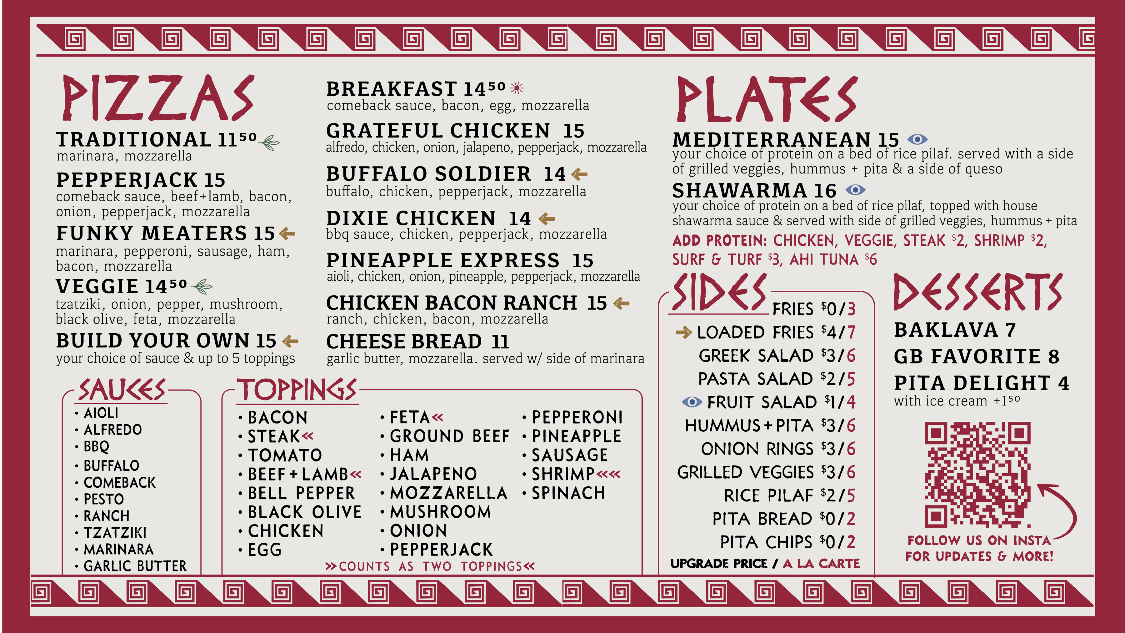 Pizzas, Plates & Desserts